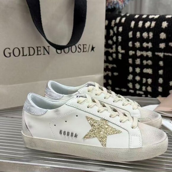 Golden Goose White and gold Glitter Star Sneakers - Picture 1 of 8